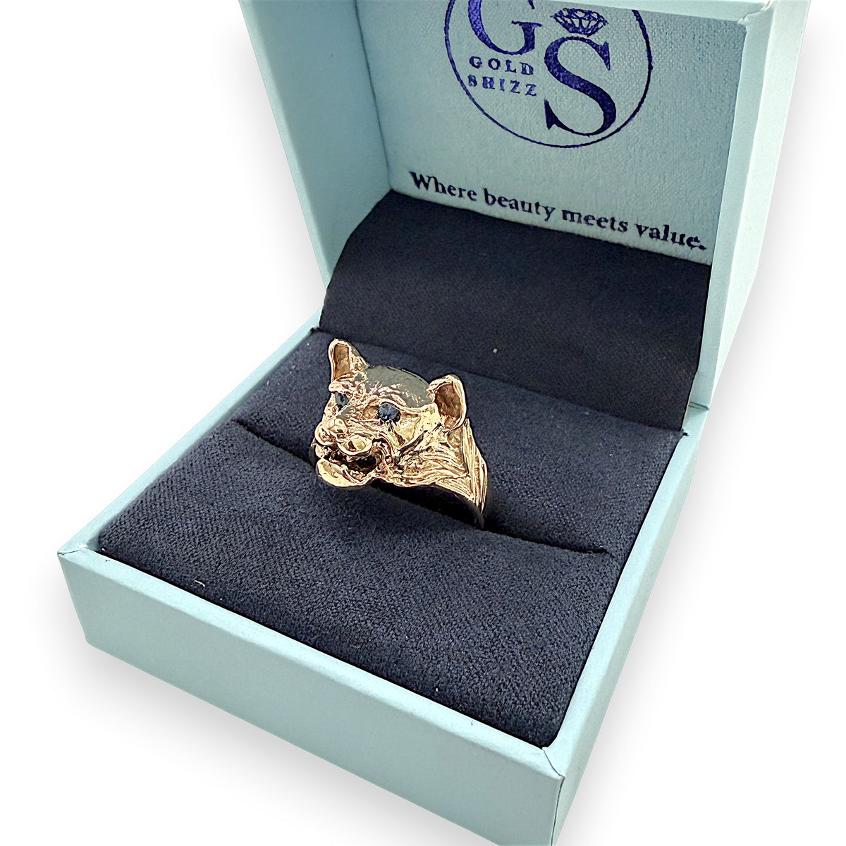 NZGD | 9ct Gold Panther Head Ring Artisan Finish Size T ½