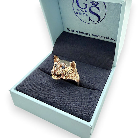 NZGD | 9ct Gold Panther Head Ring Artisan Finish Size T ½