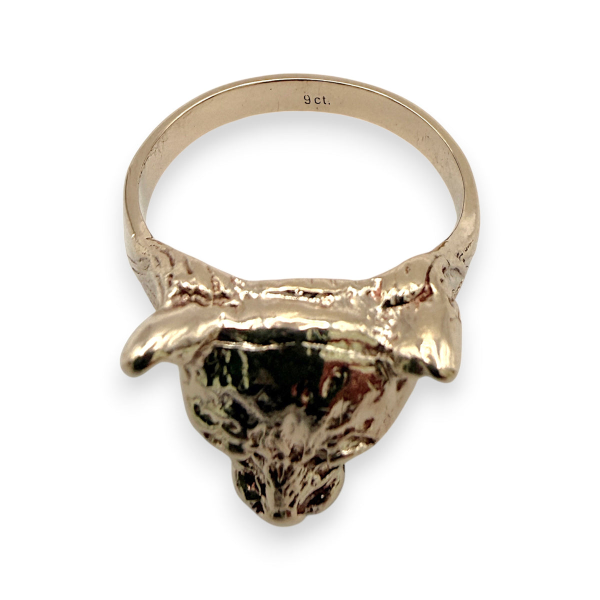 NZGD | 9ct Gold Panther Head Ring Artisan Finish Size T ½