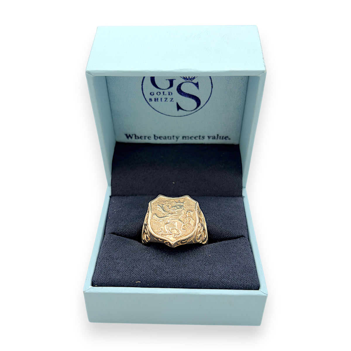 NZGD | 9ct Gold Crested Lion Signet Ring Size V