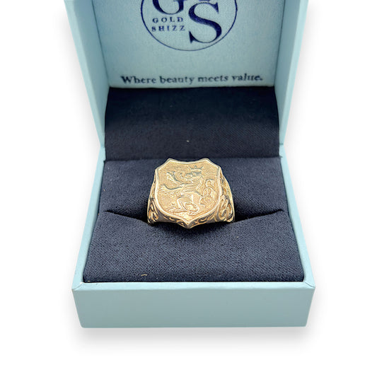 NZGD | 9ct Gold Crested Lion Signet Ring Size V