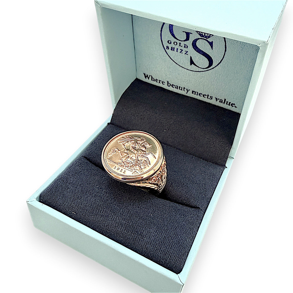 NZGD | 22ct 1911 Half Sovereign in 9ct Gold Ring Size V ½
