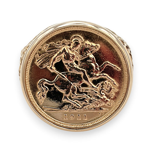NZGD | 22ct 1911 Half Sovereign in 9ct Gold Ring Size V ½