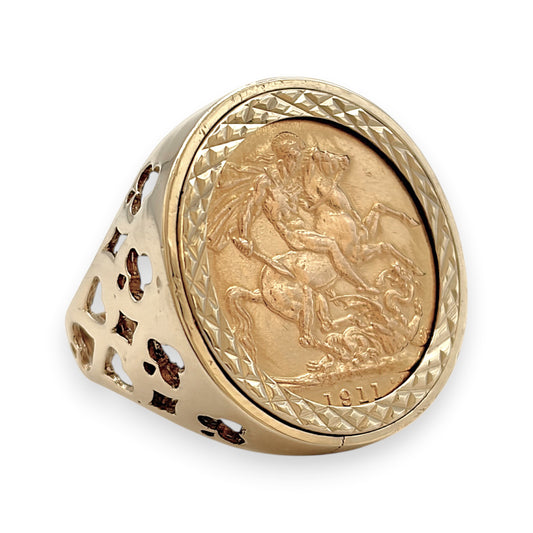 NZGD | 22ct 1911 Full Sovereign in 9ct Gold Majestic Heritage Ring Size S