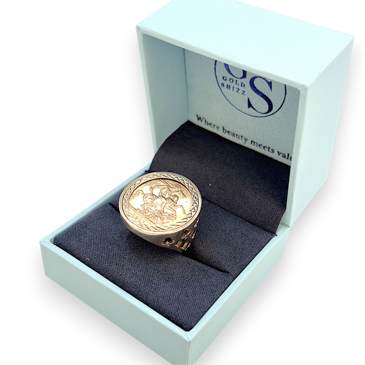 NZGD | 22ct 1911 Full Sovereign in 9ct Gold Majestic Heritage Ring Size S