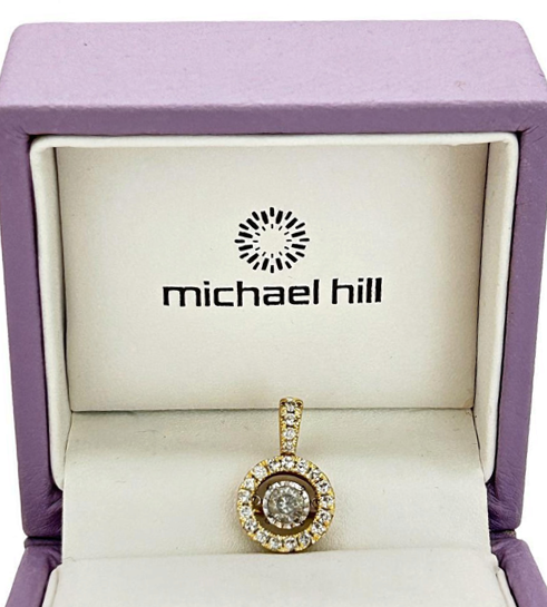 NZGD | Michael Hill 14ct Gold Diamond Halo Drop Pendant 21mm