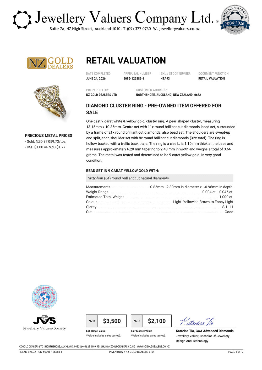 NZGD | 9ct Gold Teardrop Diamond Classic Ring Valuation $3,500