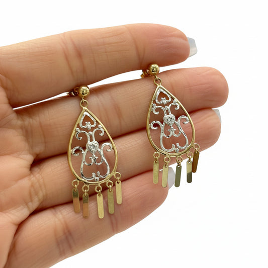 NZGD | 9ct Y/W Gold Golden Breeze Filigree Drops 3.5cm