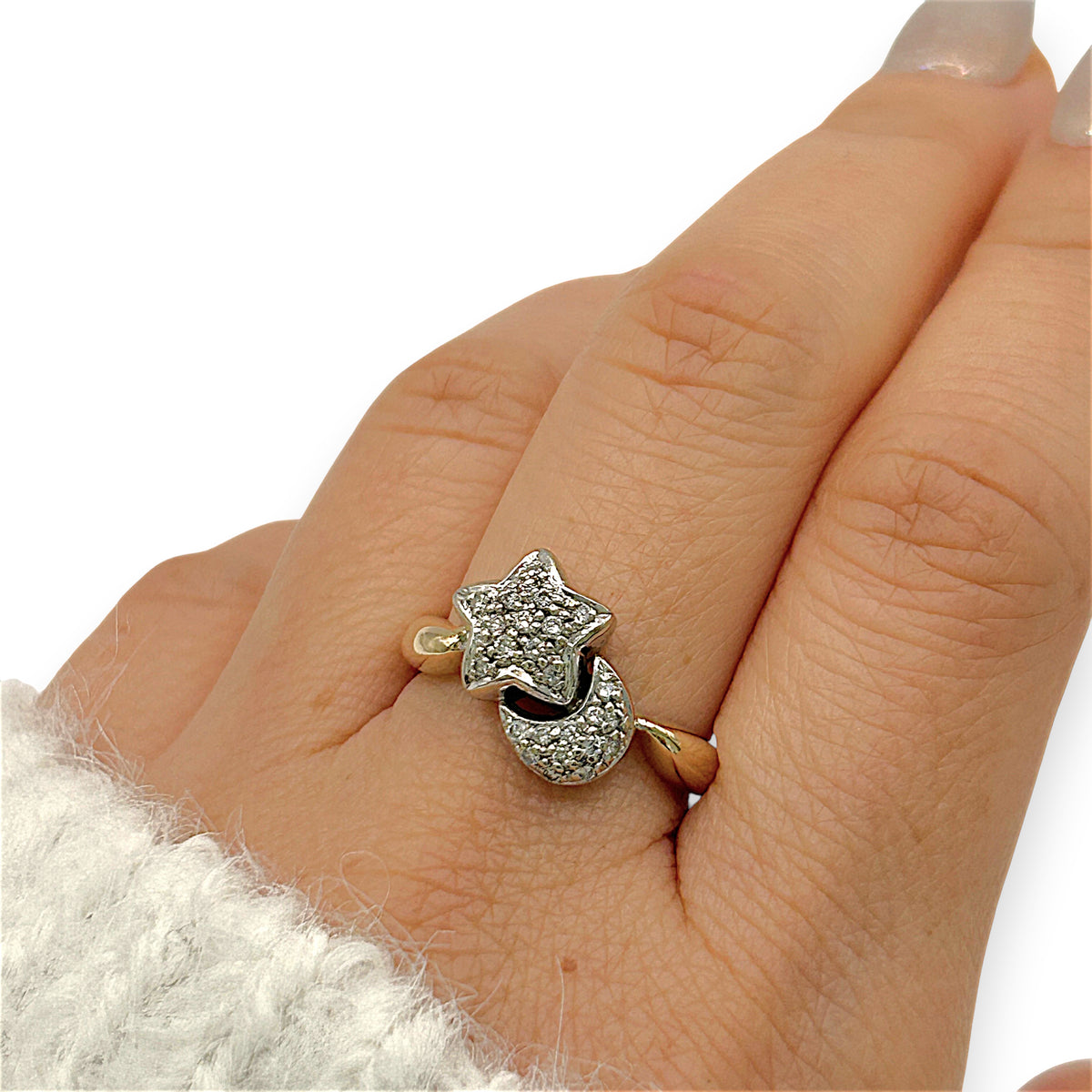 NZGD | 14ct Gold Celestial Star & Moon Glow Ring Valuation $3,000