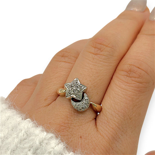 NZGD | 14ct Gold Celestial Star & Moon Glow Ring Valuation $3,000