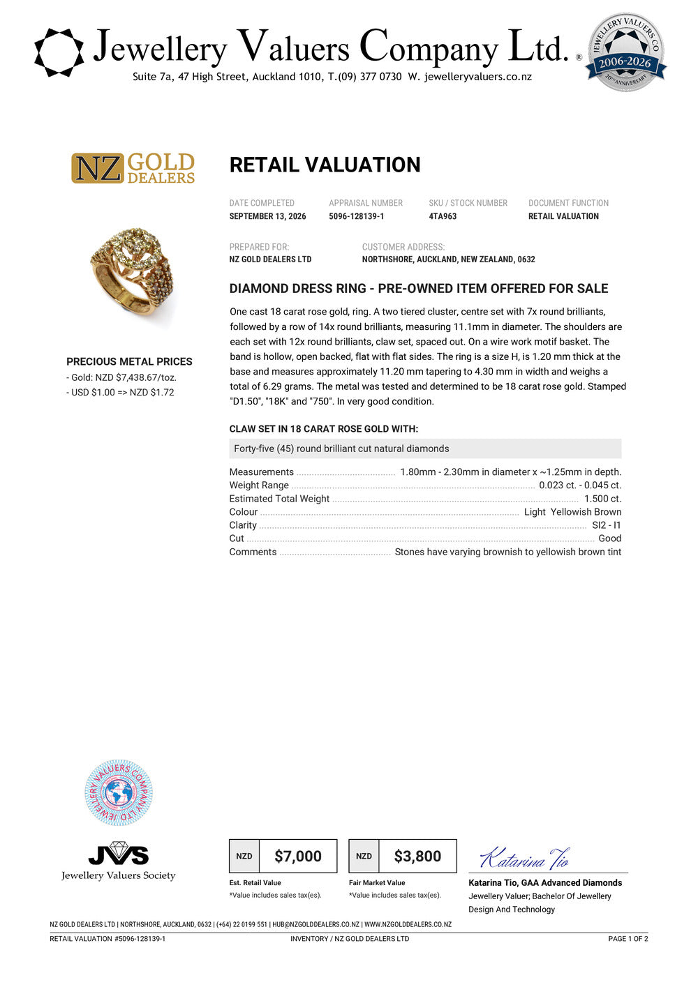 NZGD | 18ct Rose Gold Rosé Starfire Elegance Ring Valuation $7,000