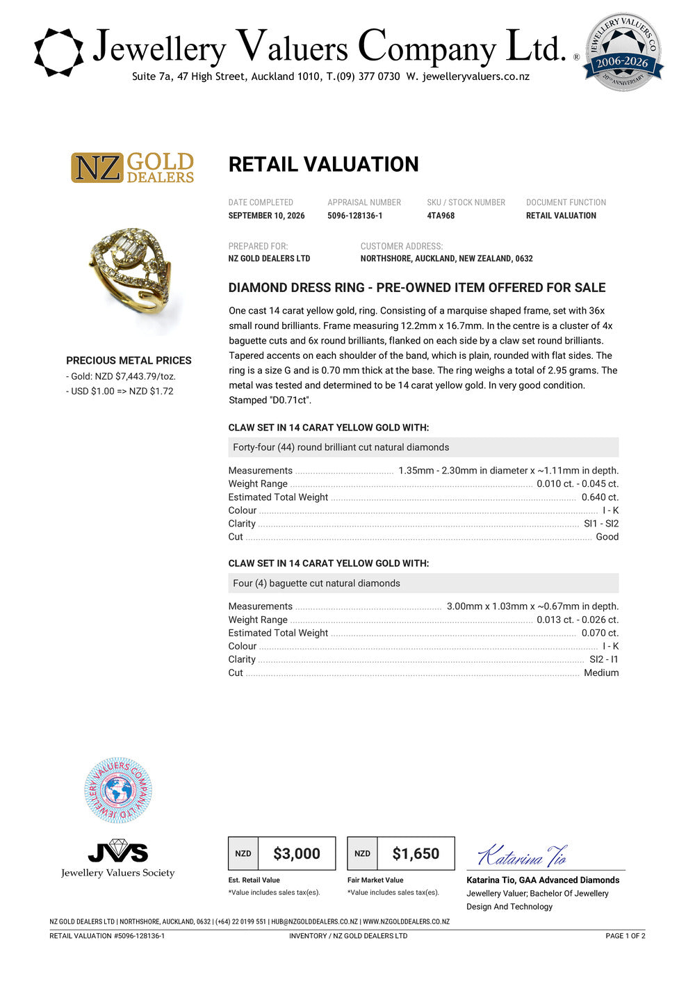 NZGD | 14ct Gold Eye of Aurora Royale Ring Valuation $3,000