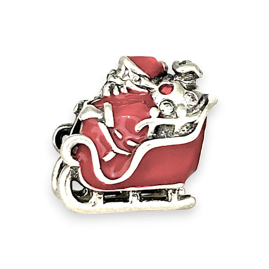SILVER DEAL | Sterling Silver Bead Charm - Santa Sleigh with CZ