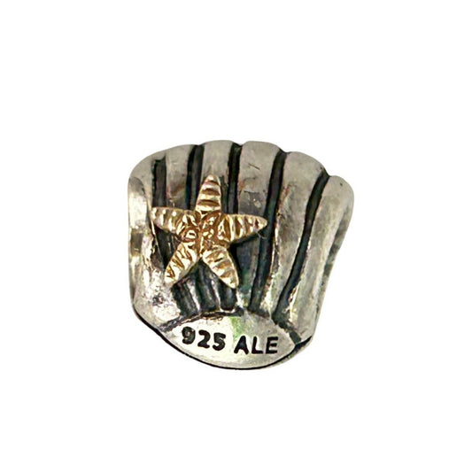 SILVER DEAL | Pandora Sterling Silver Bead Charm - Seashell and Golden Starfish
