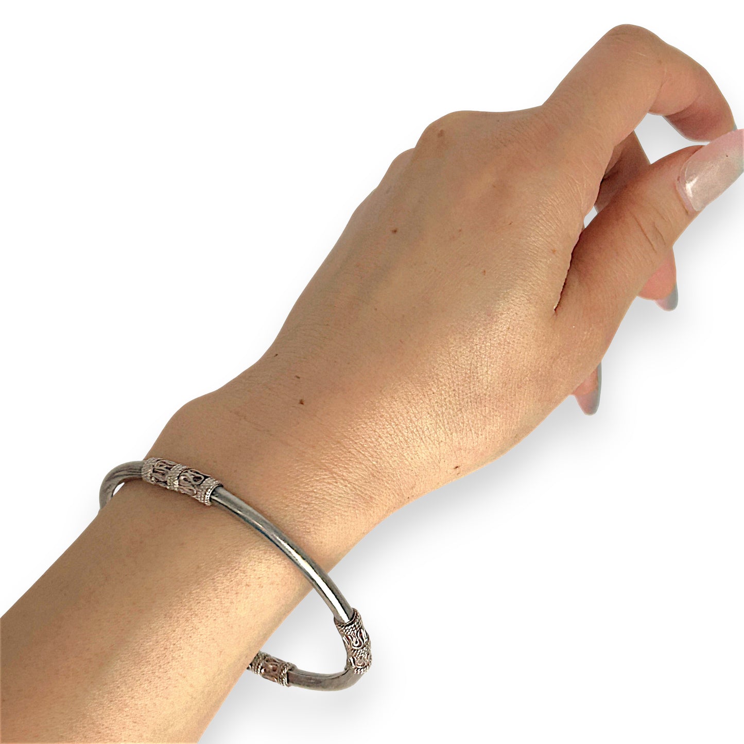 SILVER DEAL | Sterling Silver Raised Pattern Bangle 62.7mm