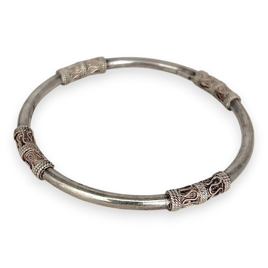 SILVER DEAL | Sterling Silver Raised Pattern Bangle 62.7mm