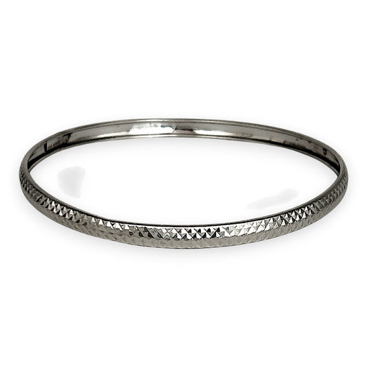 SILVER DEAL | Sterling Silver diamond-cut texture Bangle 64.9mm