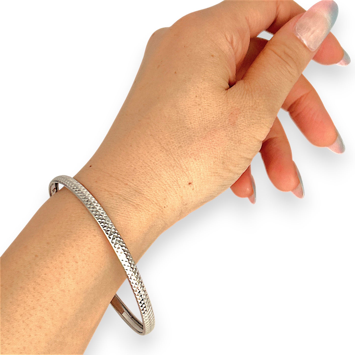 SILVER DEAL | Sterling Silver diamond-cut texture Bangle 64.9mm