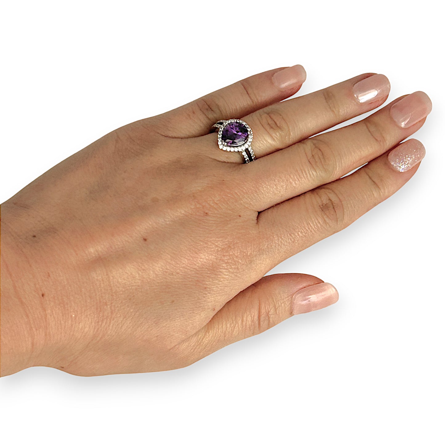 SILVER DEAL | Refurbished Sterling Silver Teardrop Ring Amethyst & Cubic Zirconia