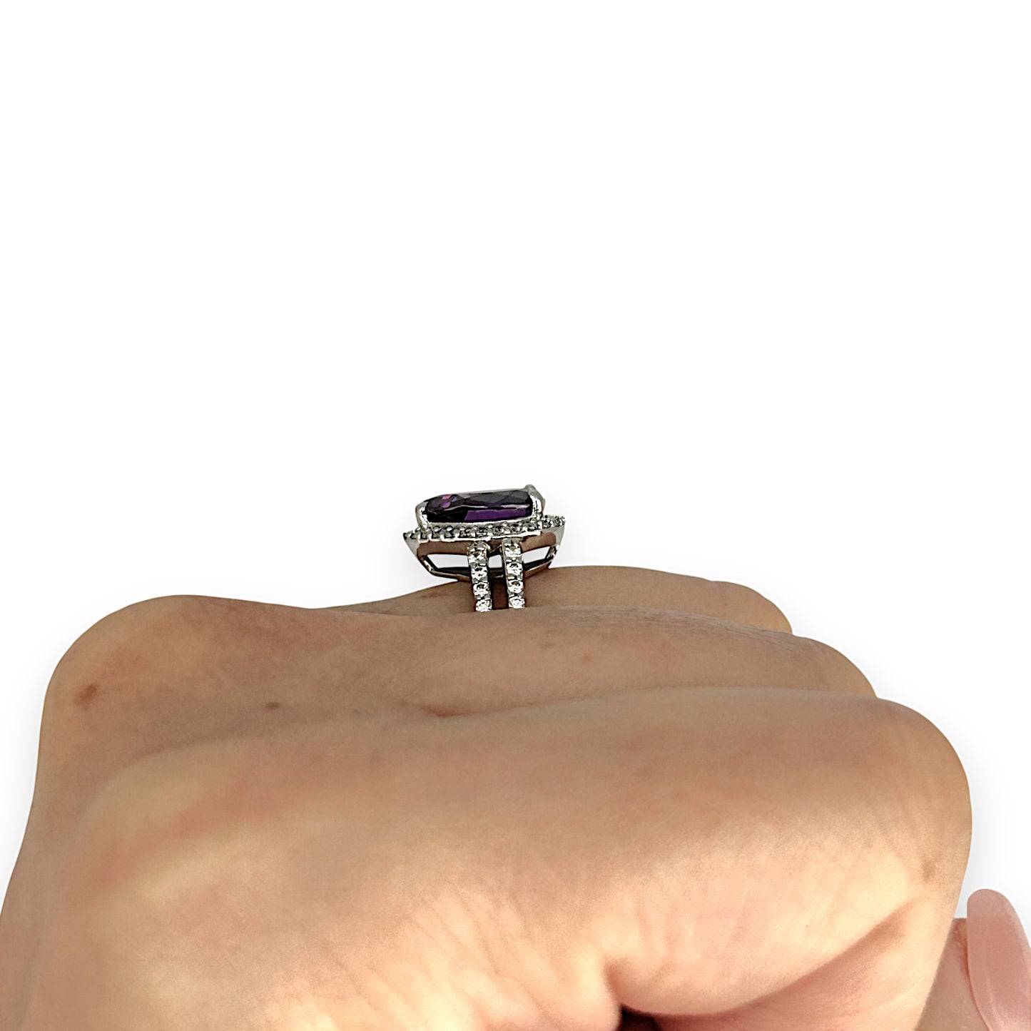 SILVER DEAL | Refurbished Sterling Silver Teardrop Ring Amethyst & Cubic Zirconia