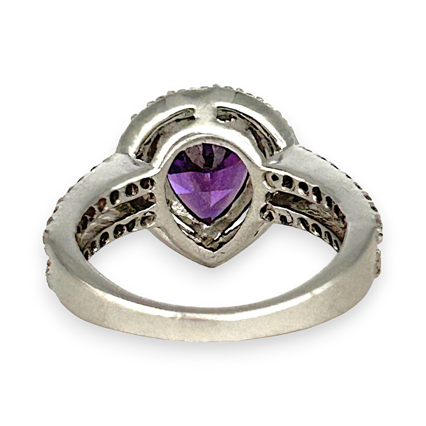 SILVER DEAL | Refurbished Sterling Silver Teardrop Ring Amethyst & Cubic Zirconia