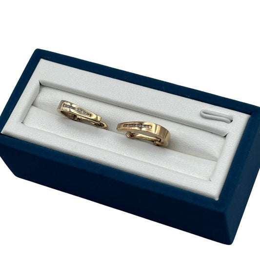 9ct Gold Horse Shoe Hoop Solid Earrings with Diamonds