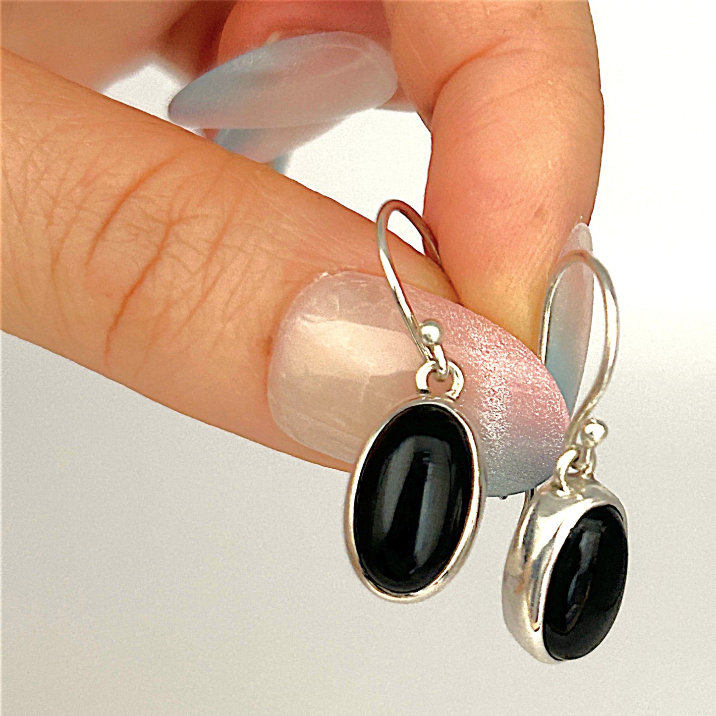 SILVER DEAL | Sterling Silver Midnight Oval Dangle Earrings