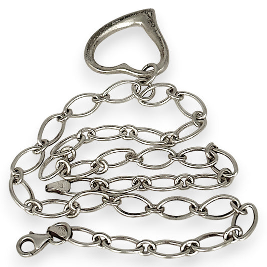 SILVER DEAL | Sterling Silver Asymmetrical Heart Pendant Necklace 42cm