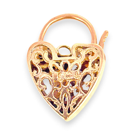 9ct Gold Filigree Squared Padlock Heart Pendant. R # 667