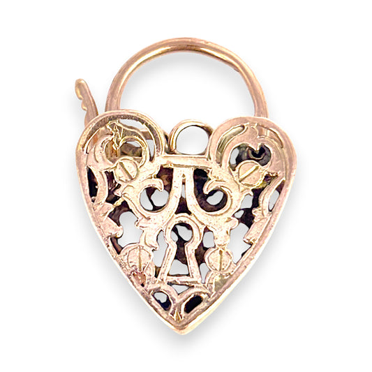 9ct Gold Filigree Squared Padlock Heart Pendant. R # 667