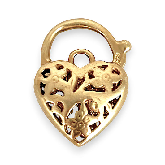 GOLD DEAL | FLASH SALE 9ct (9K) Gold Blossom Padlock Heart Pendant