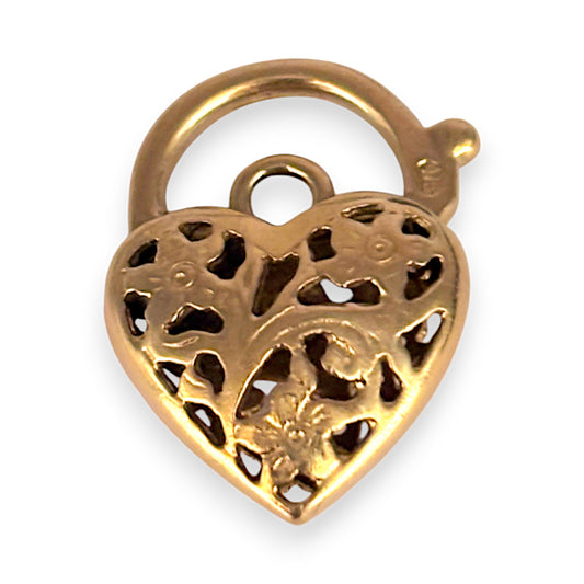 9ct Gold Filigree Rounded Padlock Heart Pendant. R # 678