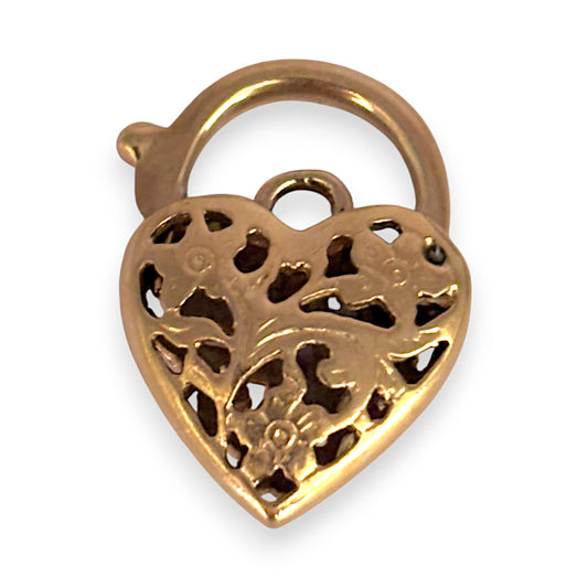 9ct Gold Filigree Rounded Padlock Heart Pendant. R # 678