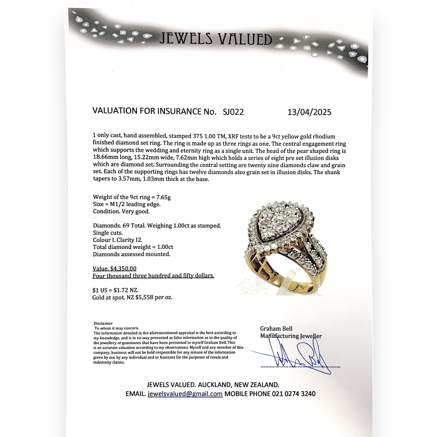 9ct Gold Engagement Wedding Eternity 1ct Diamond Ring Valuation $4,350 R # 683