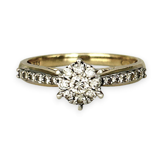 GOLD DEAL | FLASH SALE 9ct (9K) W/Y Gold Radiant Cluster Diamond Ring TDW 0.42ct Valuation $2,250
