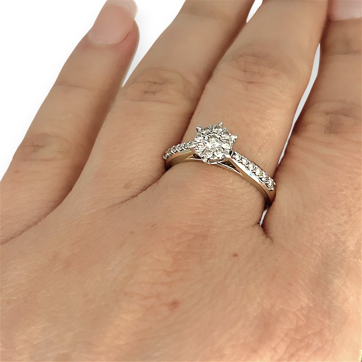 GOLD DEAL | FLASH SALE 9ct (9K) W/Y Gold Radiant Cluster Diamond Ring TDW 0.42ct Valuation $2,250