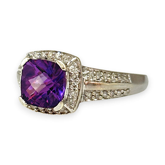 GOLD DEAL | 9ct White Gold Amethyst & Diamond Ring Valuation $1,300
