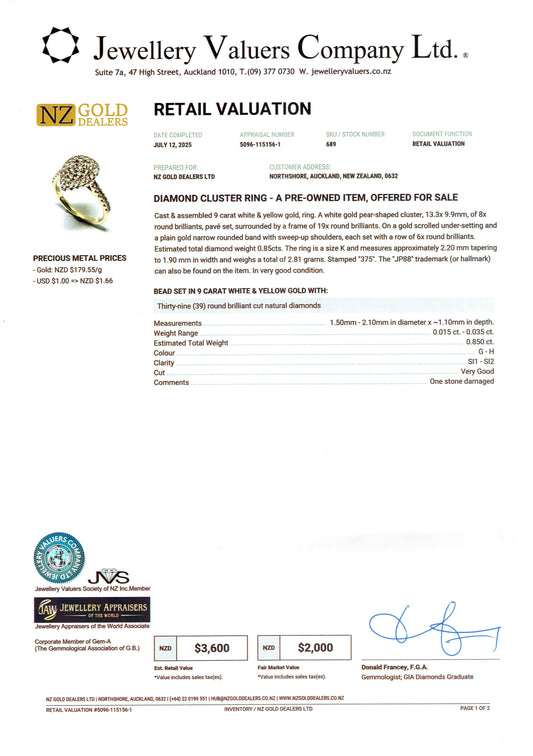 GOLD DEAL | FLASH SALE 9ct (9K) Gold Teardrop Elegance Diamond Ring TDW 0.85ct Valuation $3,600