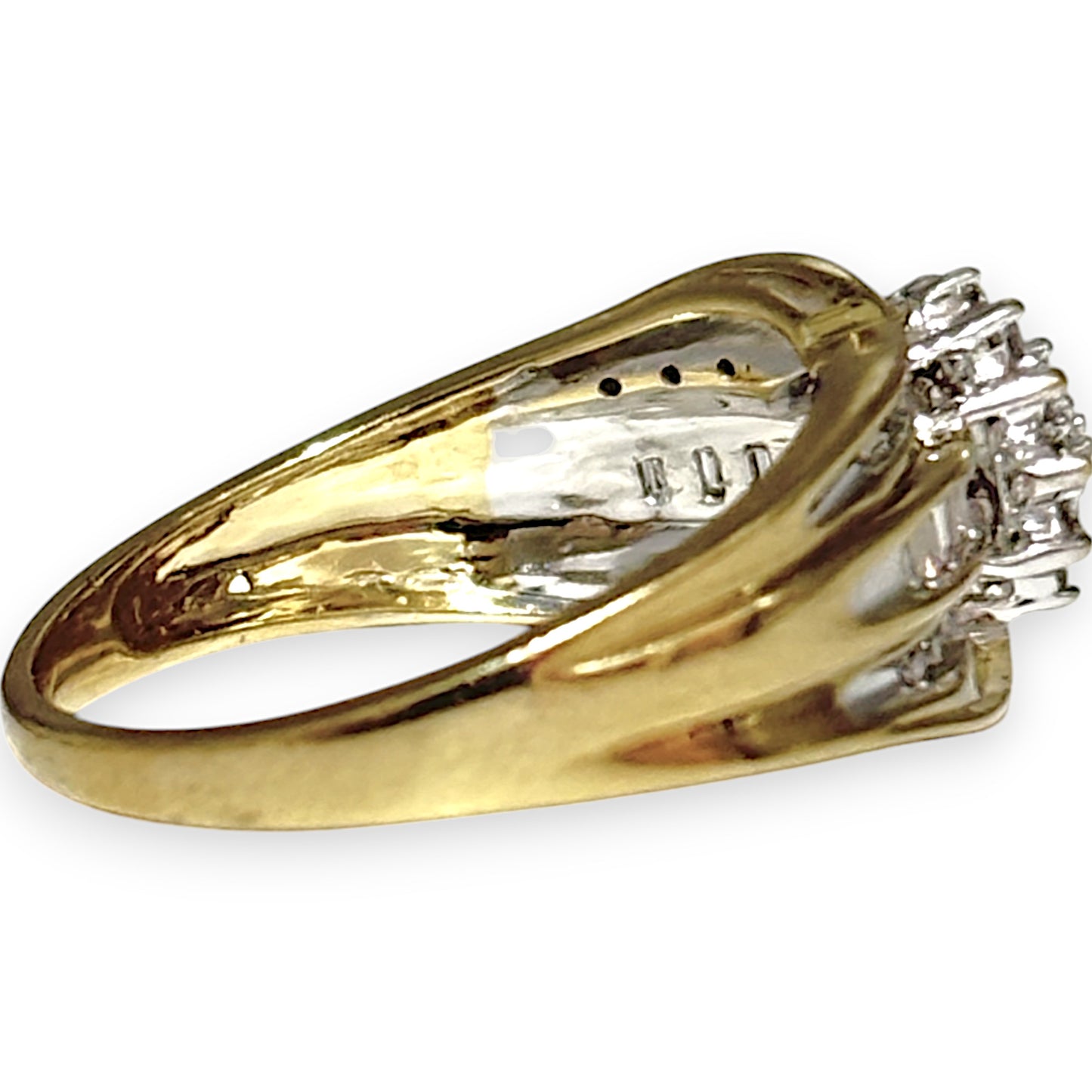 9ct Gold Triple Tier Cluster & Baguette Diamond Ring, Valuation $2,150. R # 690