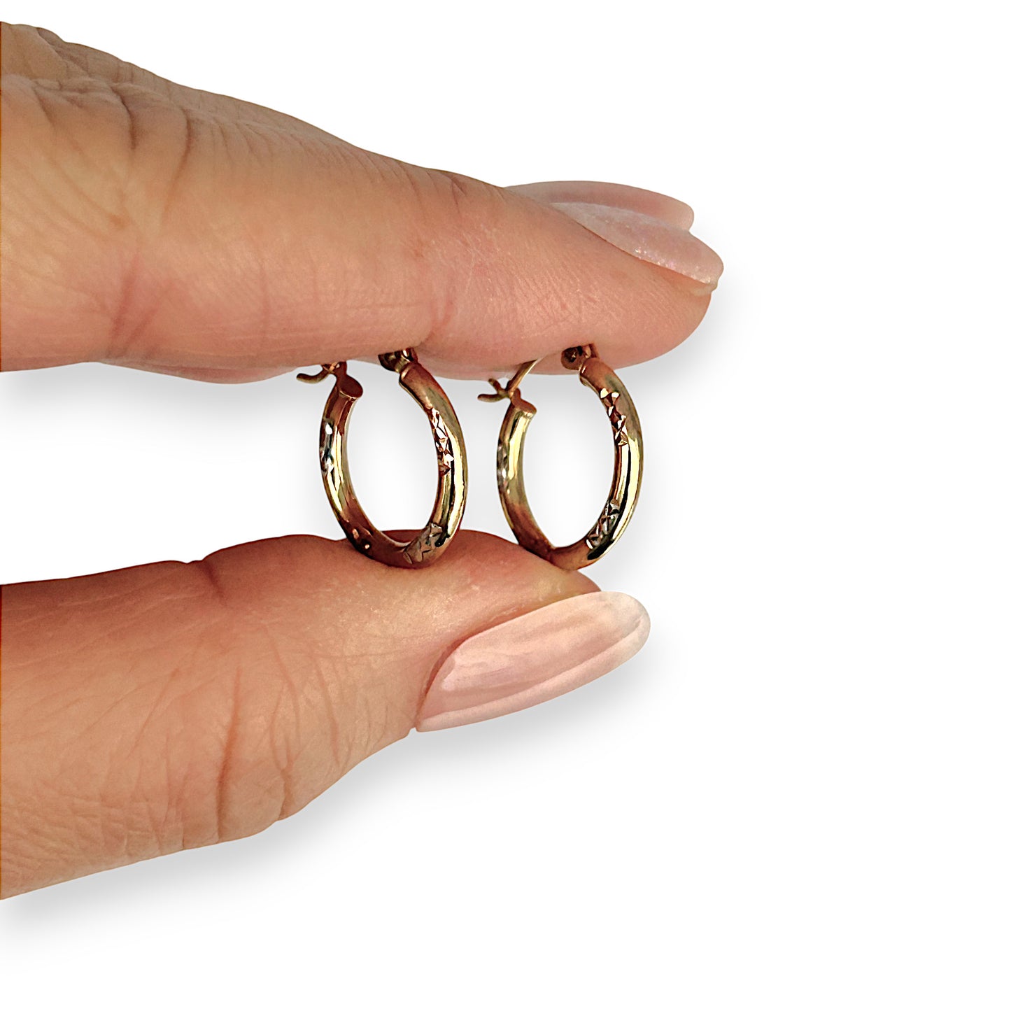 GOLD DEAL | 9K Y/W/R Gold 3 Tone Cushion Rounds Hoop Earrings