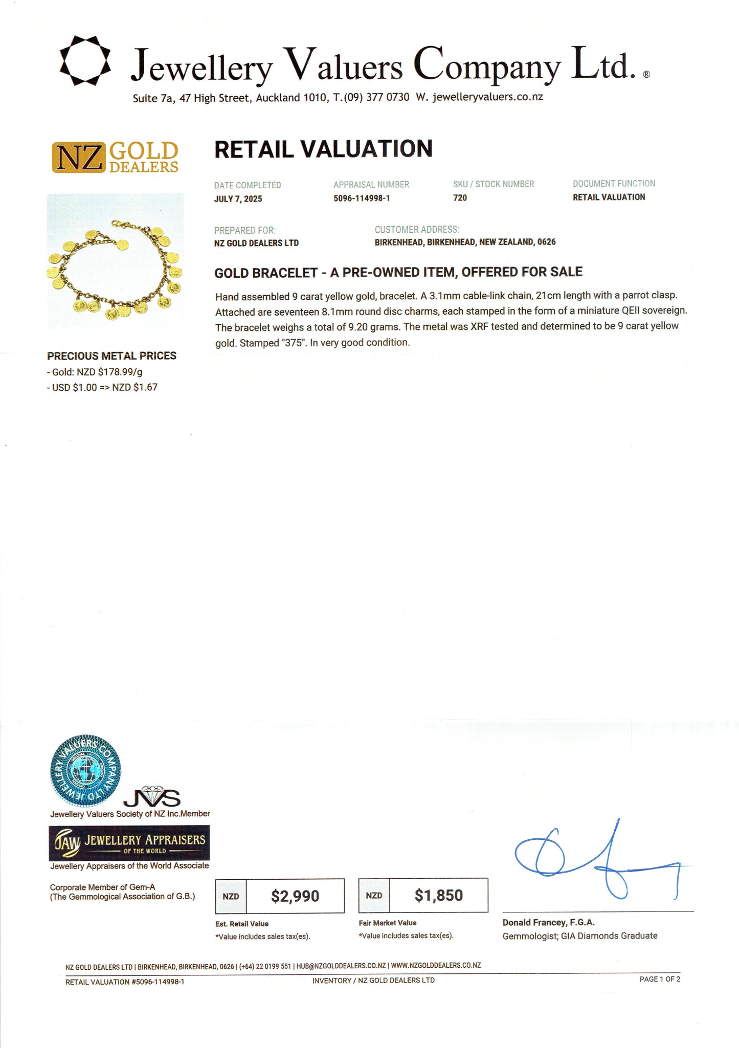 GOLD DEAL | 9ct Gold Cable Bracelet with 17 Queen Elizabeth Coins Valuation $2,990
