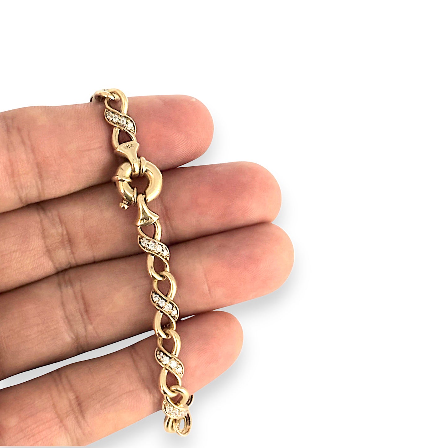 9ct Gold Bracelet with Abundant CZ stone Length 21.65cm Valuation $2,900 R # 726