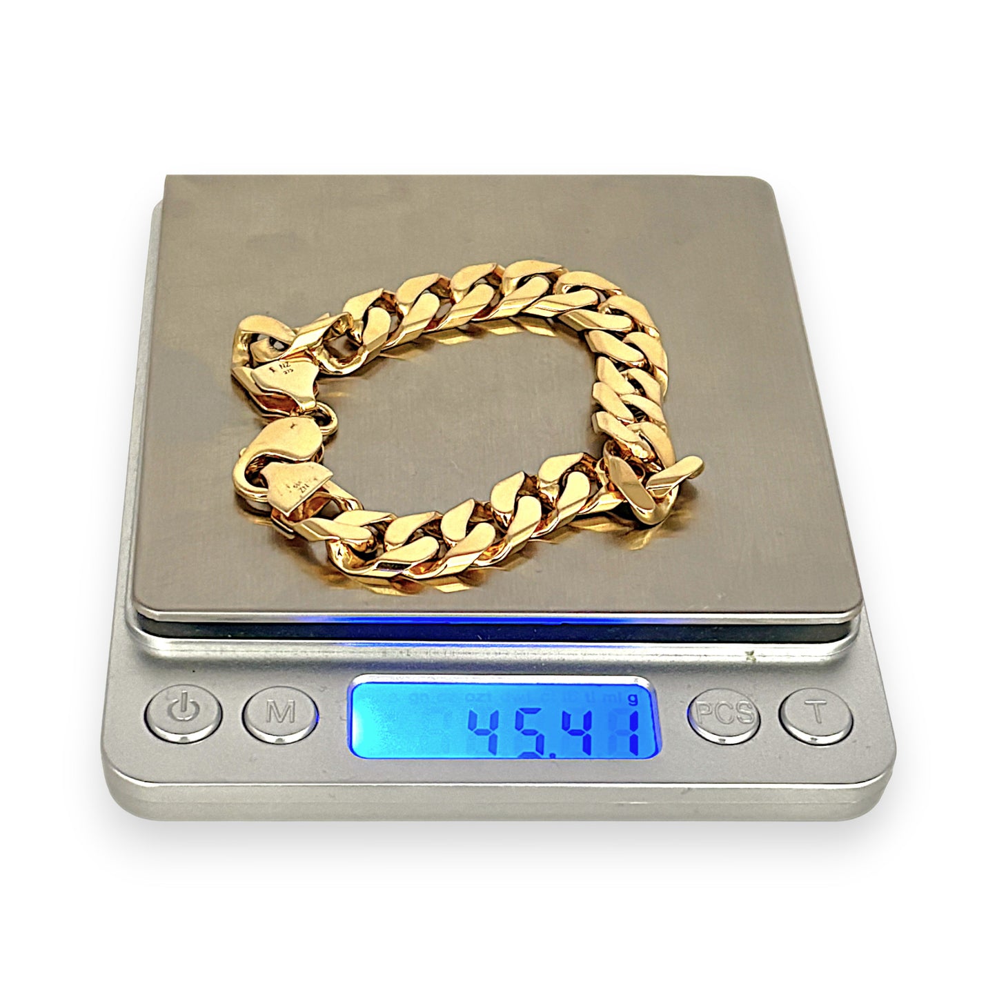 GOLD DEAL | NZ 9ct (9K) Gold Masculine 10.9mm Curb Link Refurbished 45.41g Bracelet 21cm