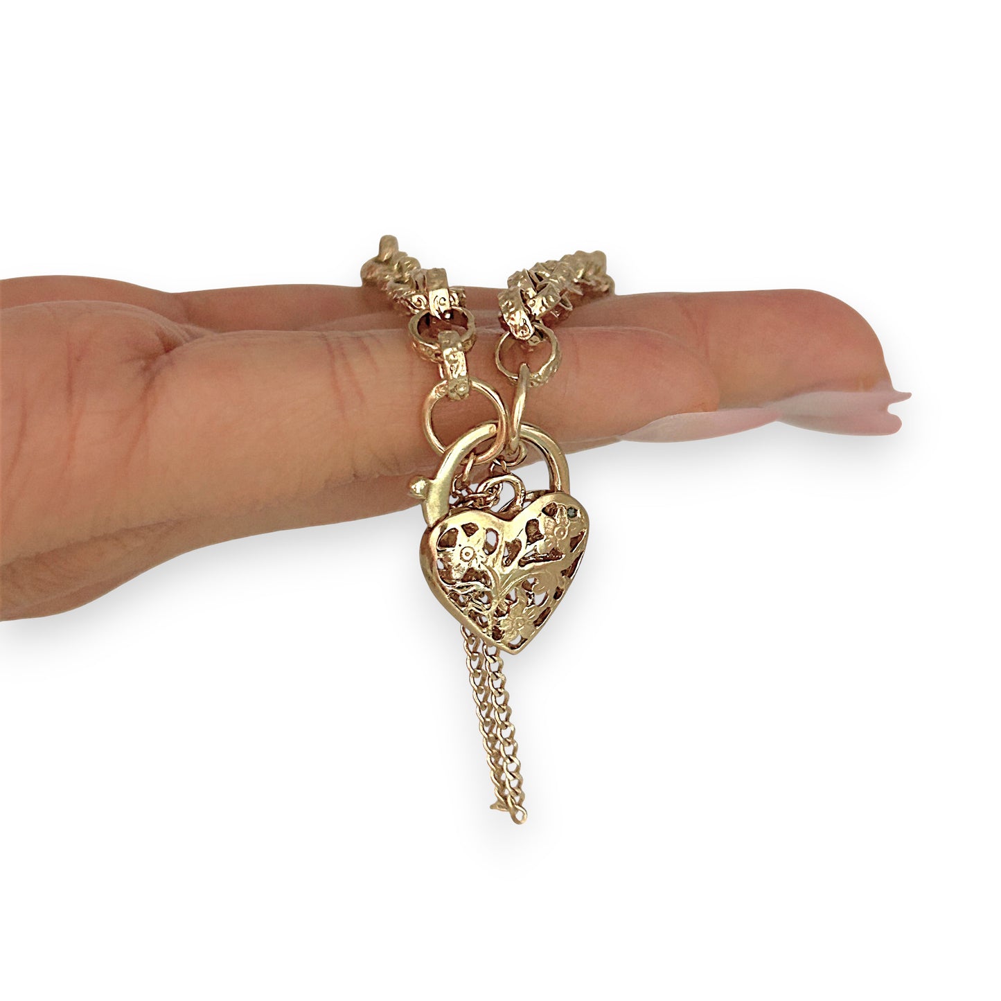 GOLD DEAL | 9ct Gold Refurbished Belcher 20cm Bracelet Heart Padlock