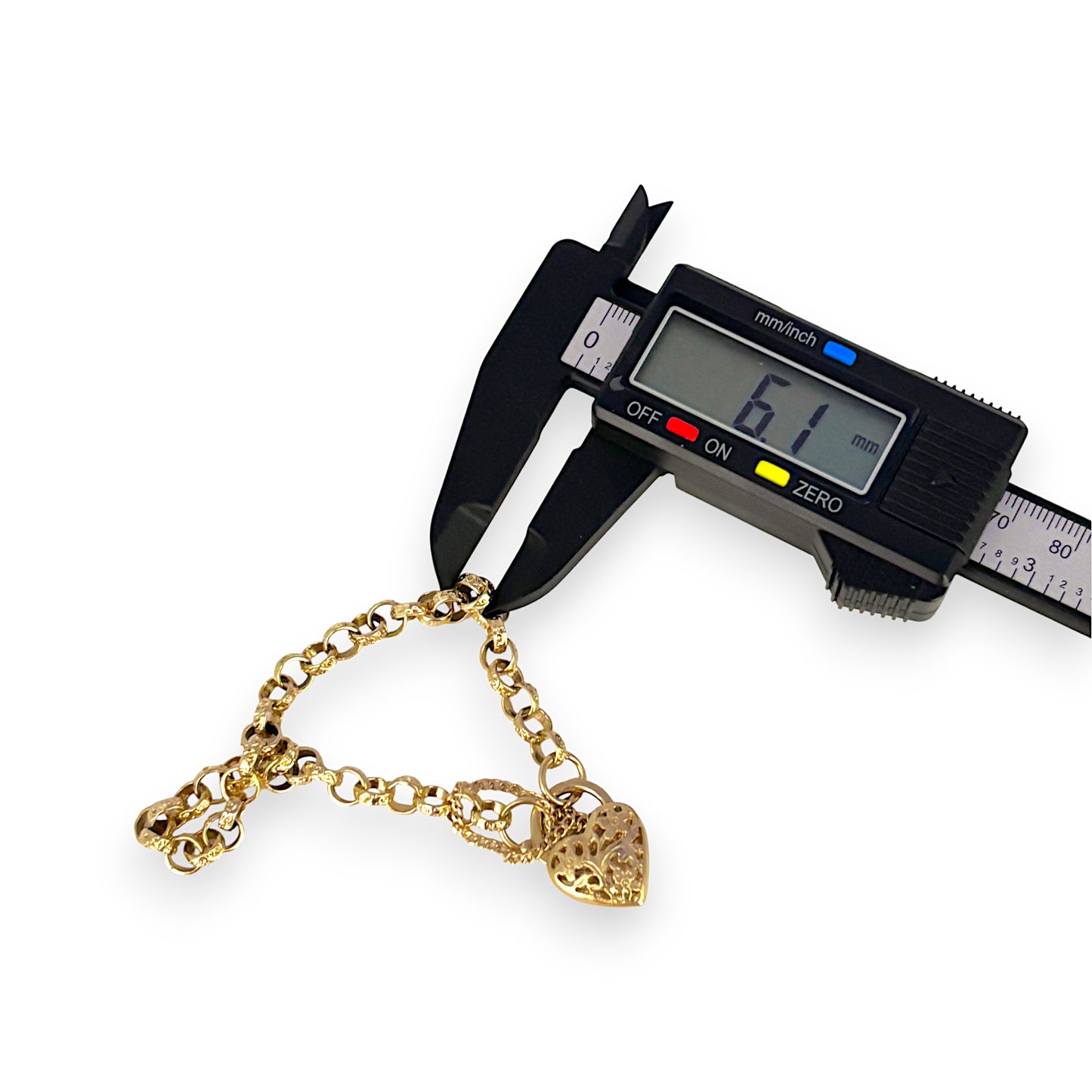 9ct Gold Belcher Bracelet Length 20cm Heart Padlock, Valuation $3,200. R # 729