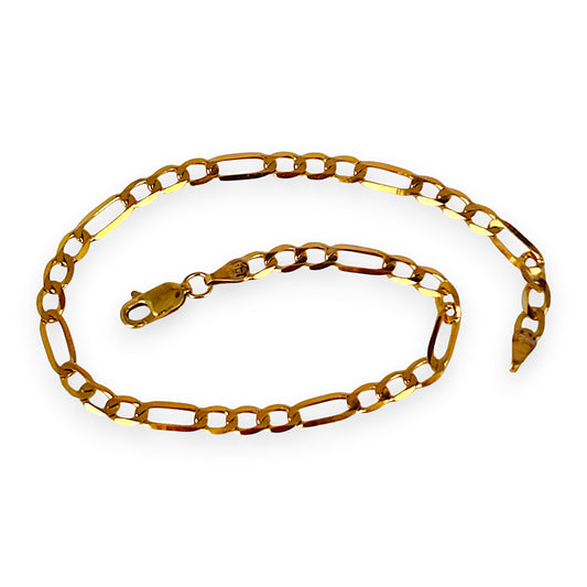 9ct Gold Figaro Flat Bracelet Length 21cm. R # 730