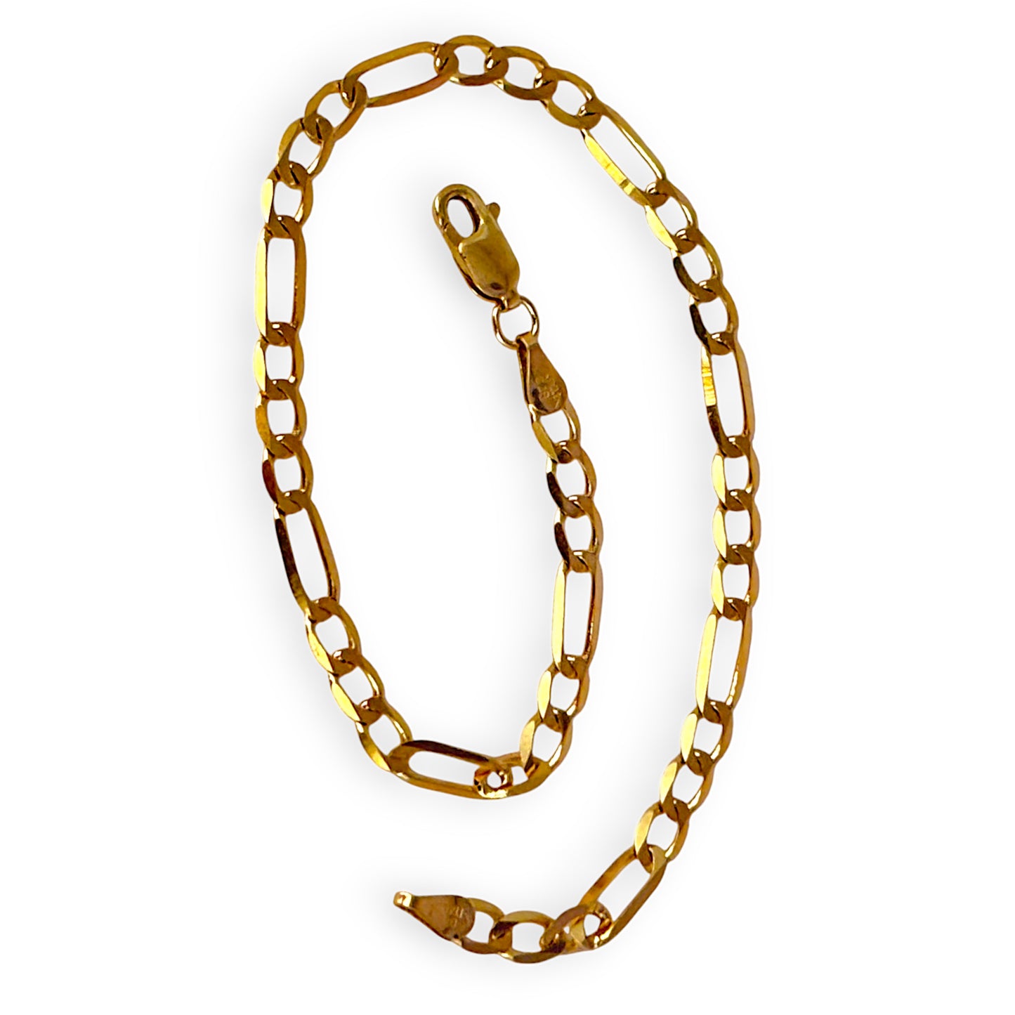 9ct Gold Figaro Flat Bracelet Length 21cm. R # 730