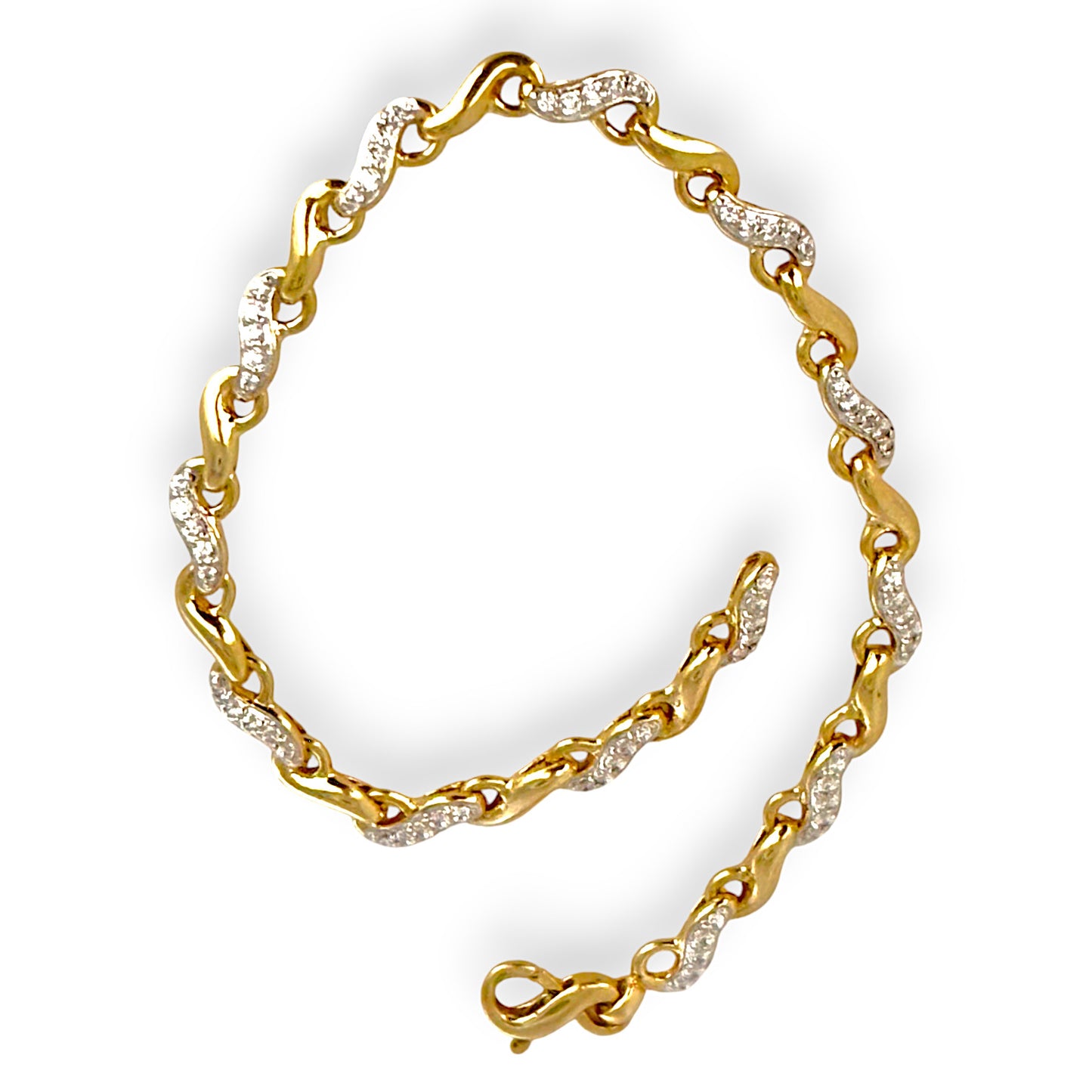 9ct Gold Hand Assembled Bracelet with Numerous CZ, Valuation $1,950. R # 733