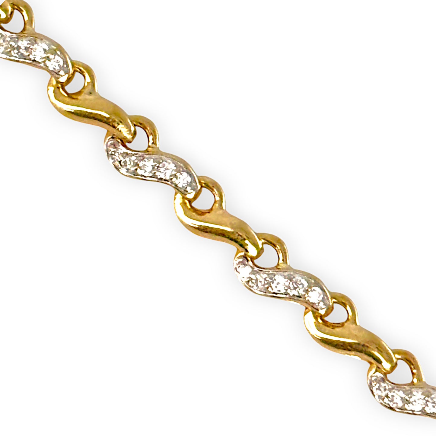 9ct Gold Hand Assembled Bracelet with Numerous CZ, Valuation $1,950. R # 733