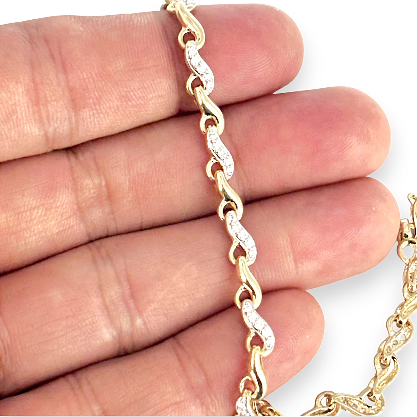 9ct Gold Hand Assembled Bracelet with Numerous CZ, Valuation $1,950. R # 733